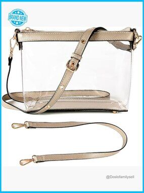 Clear Crossbody Bag Vegan Leather Trim Stadium Approved Zipper Closure